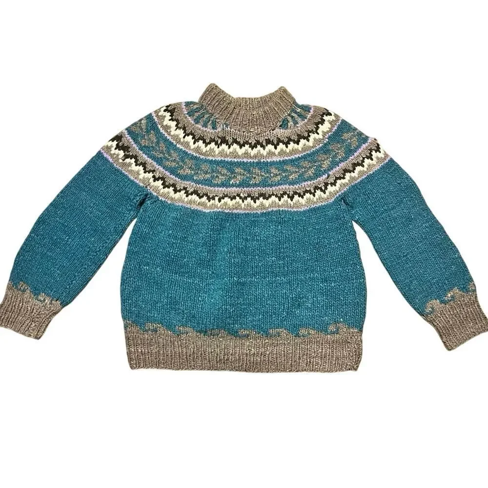 VTG Del Mundo Ecuador 100% Wool Fair Isle Handmade Crewnck Sweater Nordic Aztec
